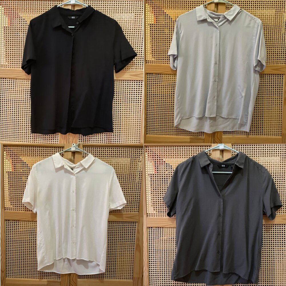 Uniqlo Rayon Short Sleeve Blouse Bundle x4 - Black/Light Blue/White/Olive W's XS